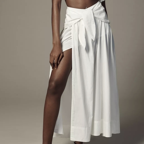 Anthropologie Poplin Tie Front Side Slit Midi Skirt in White Sz 1X and 3X NWT - Picture 4 of 11
